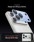 AGL12038 - iPhone 18 Pro Optik Pro XL EZ Fit Lens Protector in Silver showing the lens protector aligned over the camera area with a compatibility comparison.