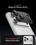 AGL12035 - iPhone 18 Pro Optik Pro XL EZ Fit Lens Protector in Dark Gray showing the lens protector aligned over the camera area with a compatibility comparison.