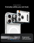 AGL12035 - iPhone 18 Pro Optik Pro XL EZ Fit Lens Protector in Dark Gray showing precise alignment and close fit between the lens protector and an open camera case.