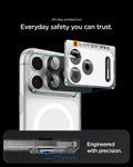 AGL12039 - iPhone 18 Pro Max Optik Pro XL EZ Fit Lens Protector in Dark Gray showing precise alignment and close fit between the lens protector and an open camera case.