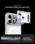 AGL12041 - iPhone 18 Pro Max Optik Pro XL EZ Fit Lens Protector in Light Blue showing precise alignment and close fit between the lens protector and an open camera case.