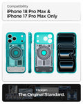 ACS11754 - iPhone 18 Pro Max / iPhone 17 Pro Max Ultra Hybrid C-One (Mag Fit) Bondi Blue showing front back and side views highlighting the translucent teardown-inspired design