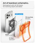 ACS11755 -  iPhone 18 Pro Max / iPhone 17 Pro Max Ultra Hybrid C-One (Mag Fit) Tangerine showing layered teardown-inspired graphics with shock-absorbing edges and an integrated magnetic array