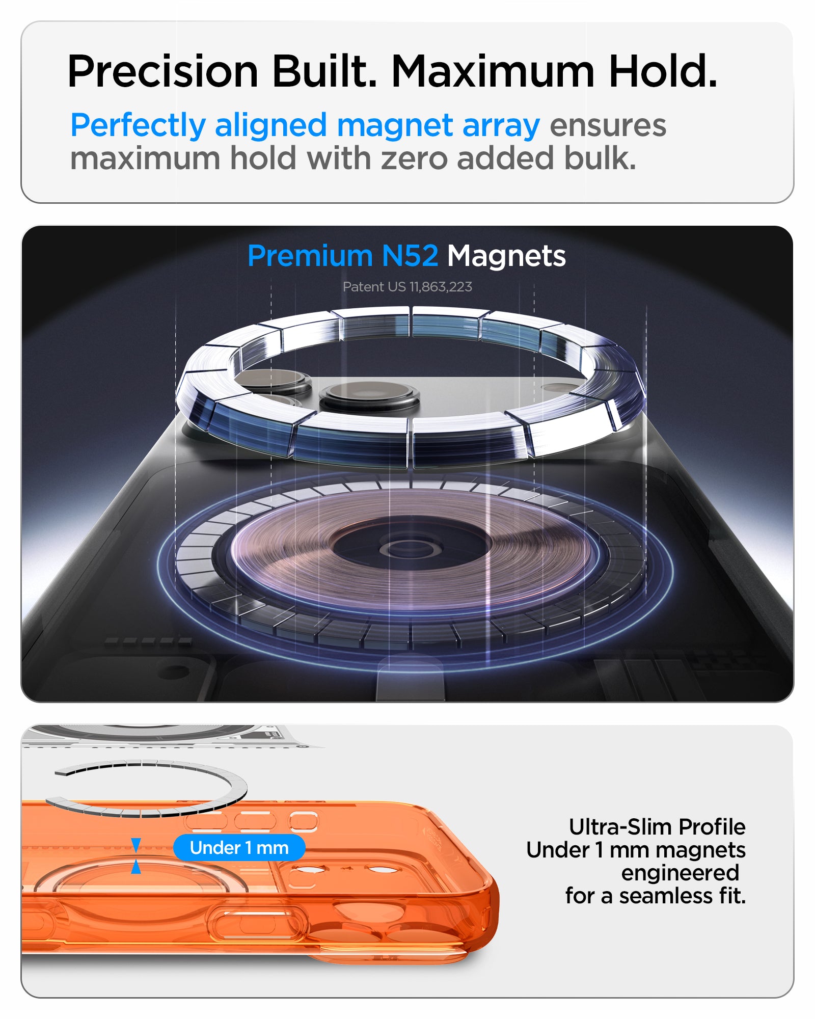 ACS11755 -  iPhone 18 Pro Max / iPhone 17 Pro Max Ultra Hybrid C-One (Mag Fit) Tangerine showing a precisely aligned magnetic array with an ultra-slim profile for a strong seamless hold