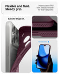  ACS12338 - iPhone 18 Pro / iPhone 17 Pro Liquid Air in Dark Cherry showing flexible and fluid steady grip. mattecoated TPU with a textured side for everyday hold.