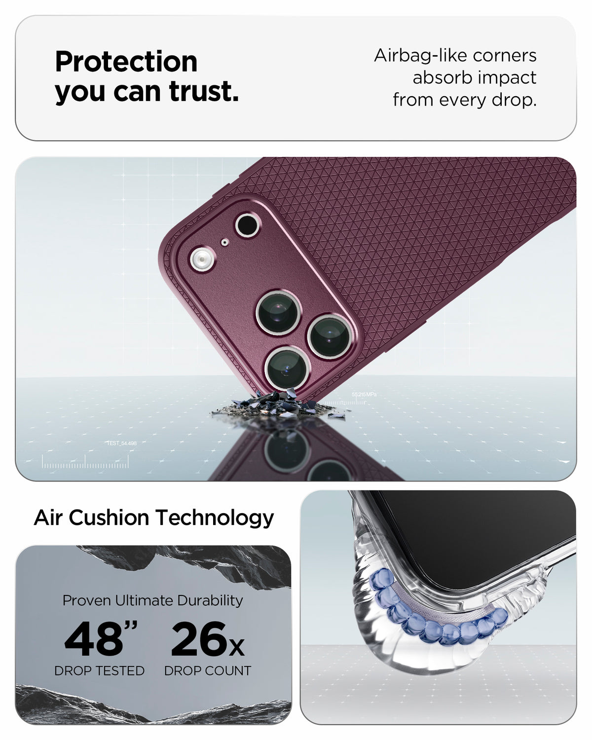  ACS12338 - iPhone 18 Pro / iPhone 17 Pro Liquid Air in Dark Cherry protection you can trust. air bag like corners absorb impact from every drop. air cushion technology.