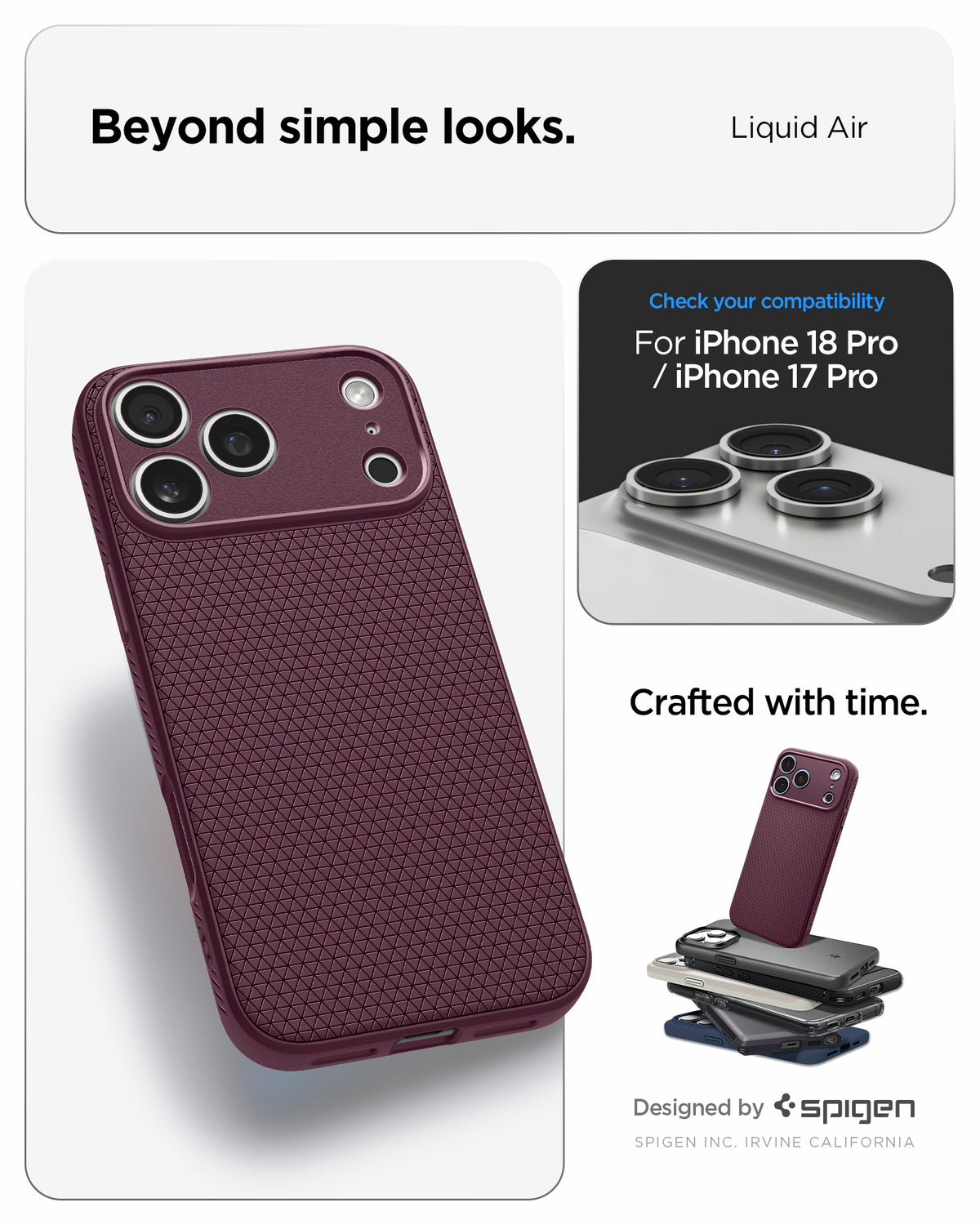  ACS12338 - iPhone 18 Pro / iPhone 17 Pro Liquid Air in Dark Cherry showing beyond simple looks. liquid air. designed by spigen.