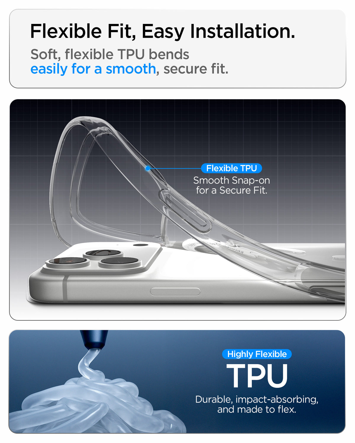 ACS11925 - iPhone 18 Pro / iPhone 17 Pro Crystal Flex (Mag Fit) showing flexible TPU material designed for smooth installation, durability, and impact absorption.