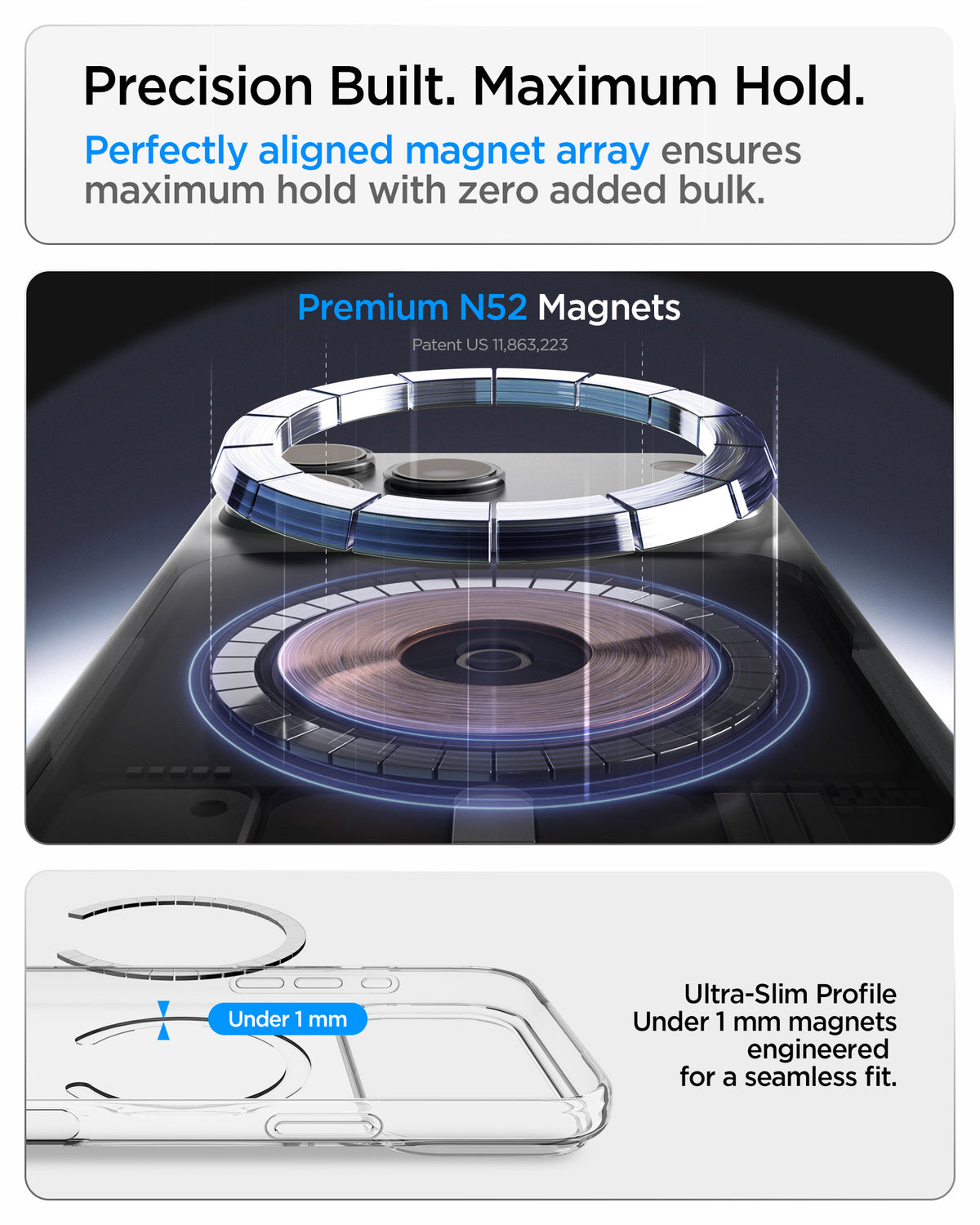 ACS11925 - iPhone 18 Pro / iPhone 17 Pro Crystal Flex (Mag Fit) showing precisely aligned N52 magnets with an ultra-slim profile for a strong, seamless hold.