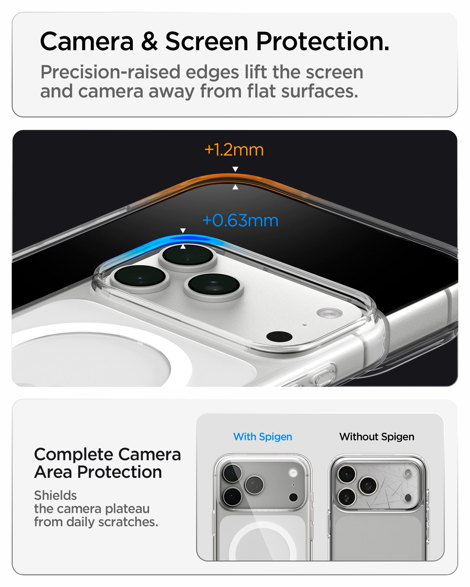 ACS11925 - iPhone 18 Pro / iPhone 17 Pro Crystal Flex (Mag Fit) showing raised edges protecting the screen and complete camera area from surface contact.