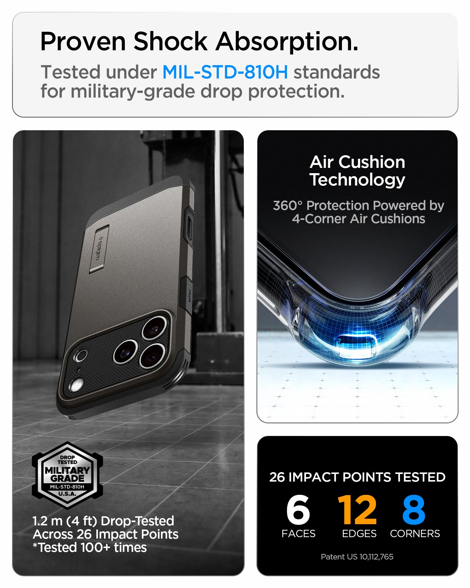 ACS09951CA - iPhone 18 Pro / iPhone 17 Pro Tough Armor T Mag Fit Gunmetal showing military-grade drop protection with Air Cushion Technology and reinforced impact protection