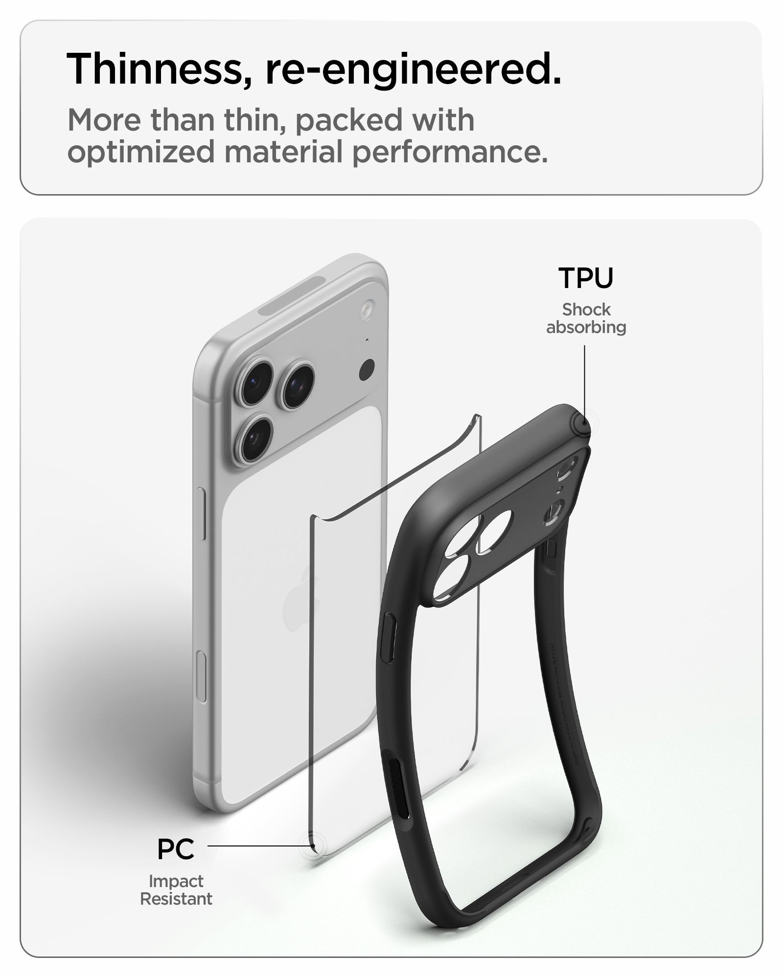 ACS10065CC - iPhone 18 Pro  / iPhone 17 Pro Ultra Hybrid in Matte Black showing a slim hybrid construction with impact-resistant back and shock-absorbing flexible edges