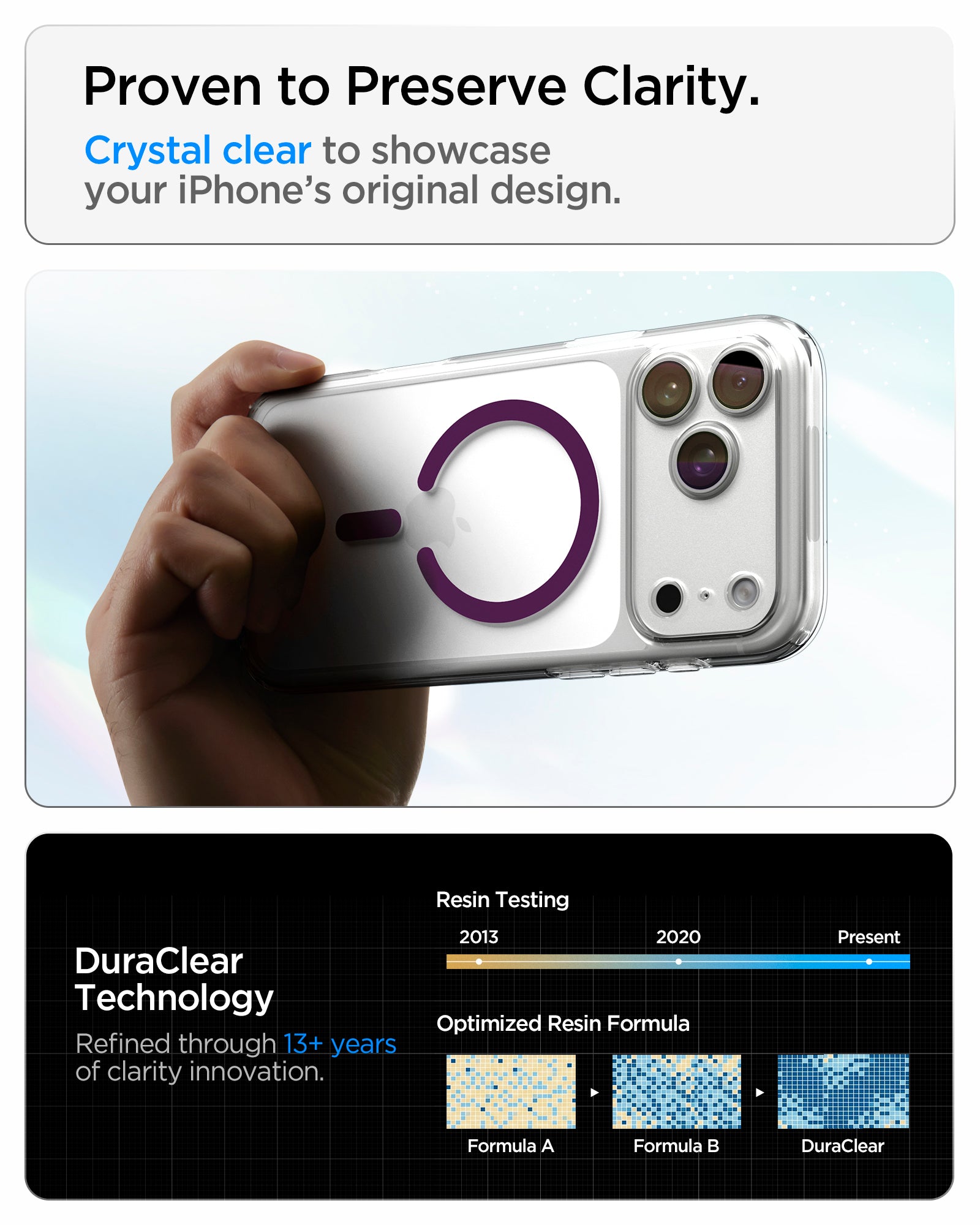 ACS12335 - iPhone 18 Pro / iPhone 17 Pro Ultra Hybrid (MagFit) in Clear Dark Cherry showing crystal-clear transparency and long-term clarity supported by DuraClear Technology