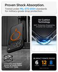 ACS10481CA  - iPhone 17 Pro Ultra Hybrid (MagFit) in Frost Black Orange showing military-grade drop protection with Air Cushion Technology and reinforced corner impact absorption