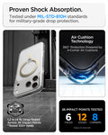 ACS10068 - iPhone 17 Pro Ultra Hybrid (MagFit) in Clear Gold showing military-grade drop protection with Air Cushion Technology and reinforced corner impact absorption