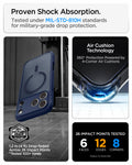 ACS11924 - iPhone 18 Pro / iPhone 17 Pro Ultra Hybrid (MagFit) in Frost Deep Blue showing military-grade drop protection with Air Cushion Technology and reinforced corner impact absorption