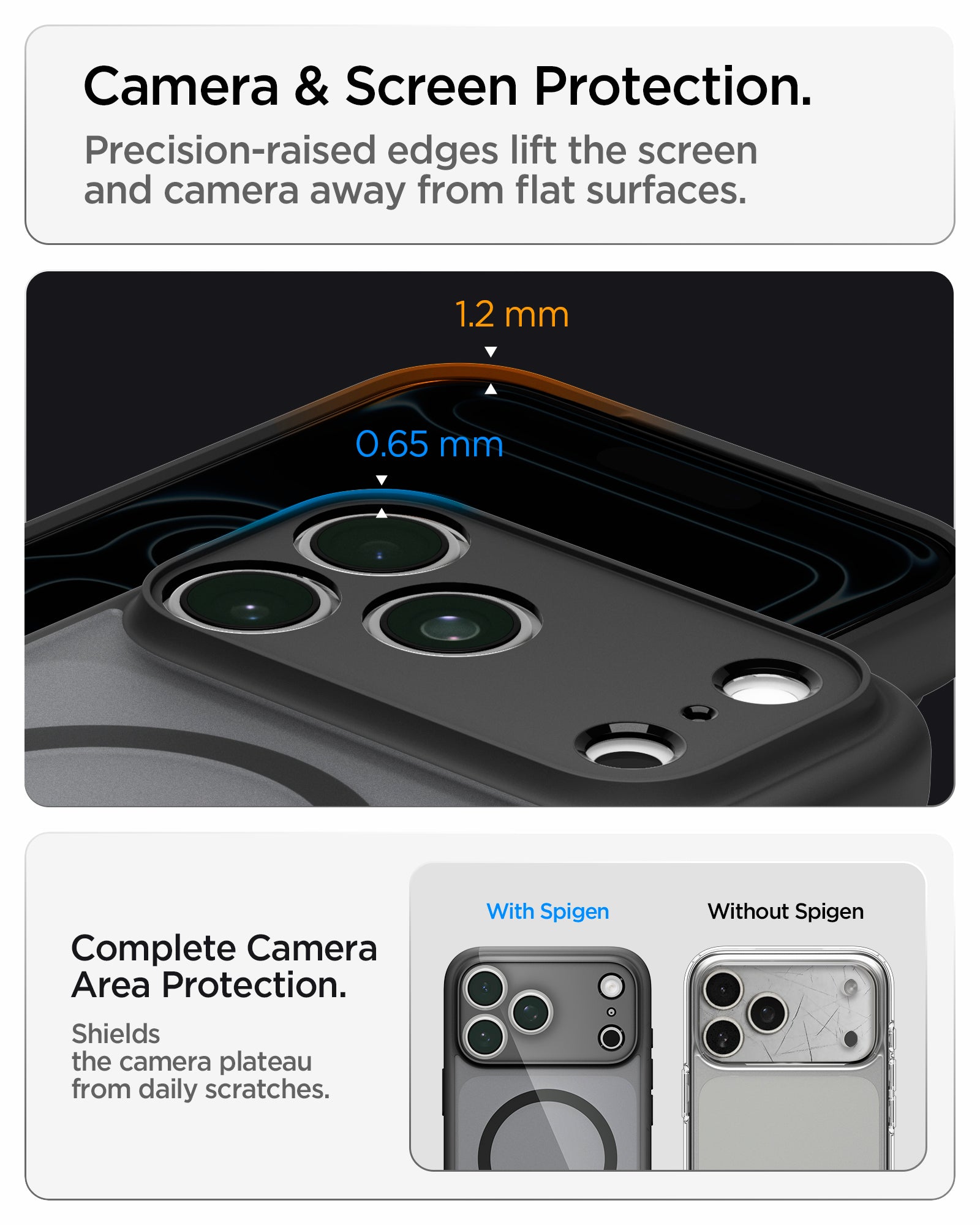 ACS10069CA - iPhone 18 Pro / iPhone 17 Pro Ultra Hybrid (MagFit) in Frost Black showing raised edges around the screen and camera area for added protection against scratches and surface contact