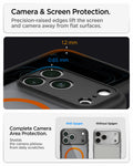 ACS10481CA - iPhone 17 Pro Ultra Hybrid (MagFit) in Frost Black Orange showing raised edges around the screen and camera area for added protection against scratches and surface contact