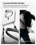 ACS10067CC - iPhone 18 Pro / iPhone 17 Pro Ultra Hybrid (MagFit) in Clear Graphite showing bottom lanyard cutouts for attaching straps and hands-free carrying convenience