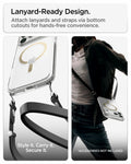 ACS10068 - iPhone 17 Pro Ultra Hybrid (MagFit) in Clear Gold showing bottom lanyard cutouts for attaching straps and hands-free carrying convenience
