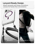 ACS12335 - iPhone 18 Pro / iPhone 17 Pro Ultra Hybrid (MagFit) in Clear Dark Cherry showing bottom lanyard cutouts for attaching straps and hands-free carrying convenience