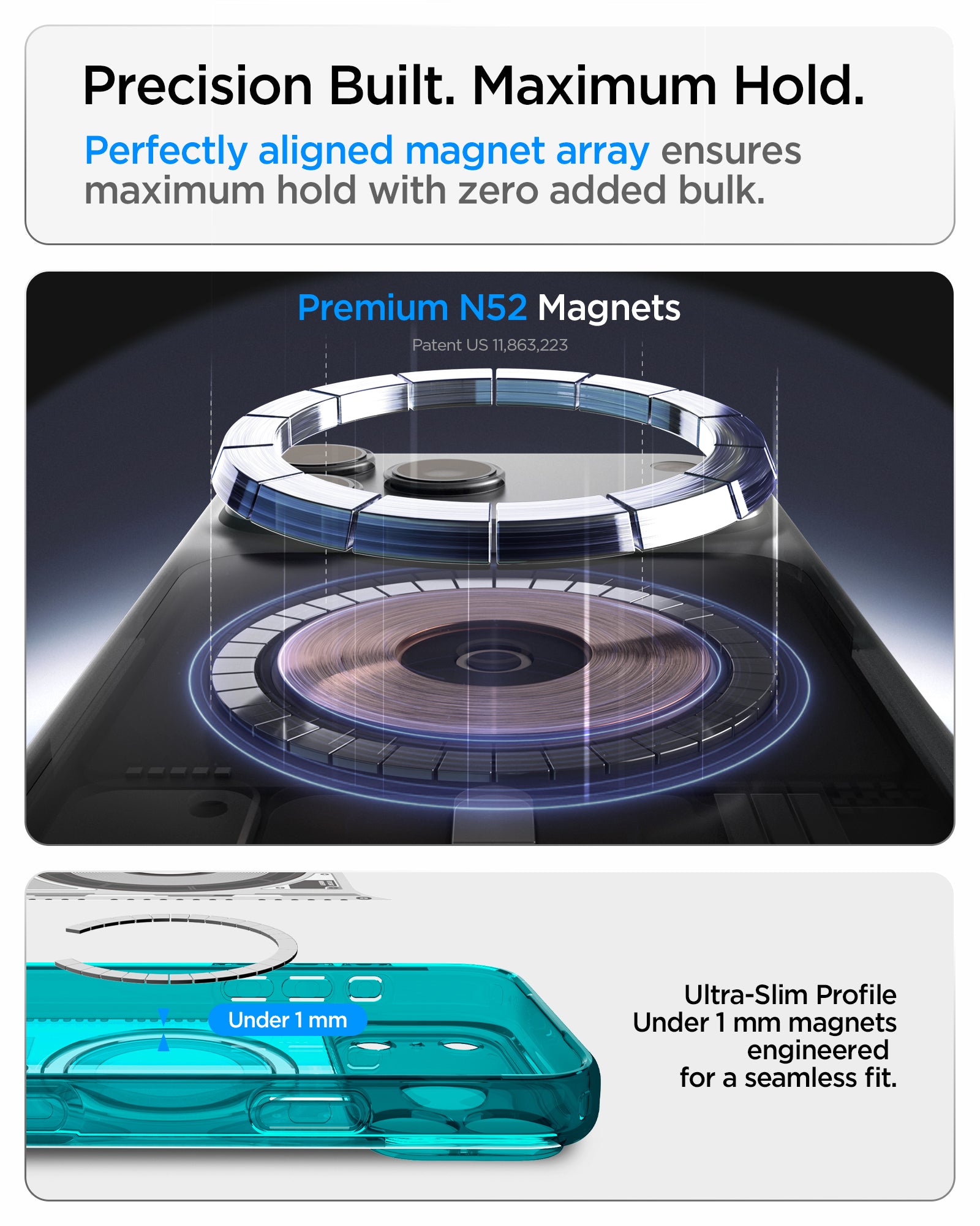ACS11756 - iPhone 18 Pro / iPhone 17 Pro Ultra Hybrid C-One (Mag Fit) Bondi Blue showing a precisely aligned magnetic array with an ultra-slim profile for a strong seamless hold