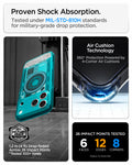 ACS11756 - iPhone 18 Pro / iPhone 17 Pro Ultra Hybrid C-One (Mag Fit) Bondi Blue showing military-grade drop protection with Air Cushion Technology and reinforced corner impact absorption