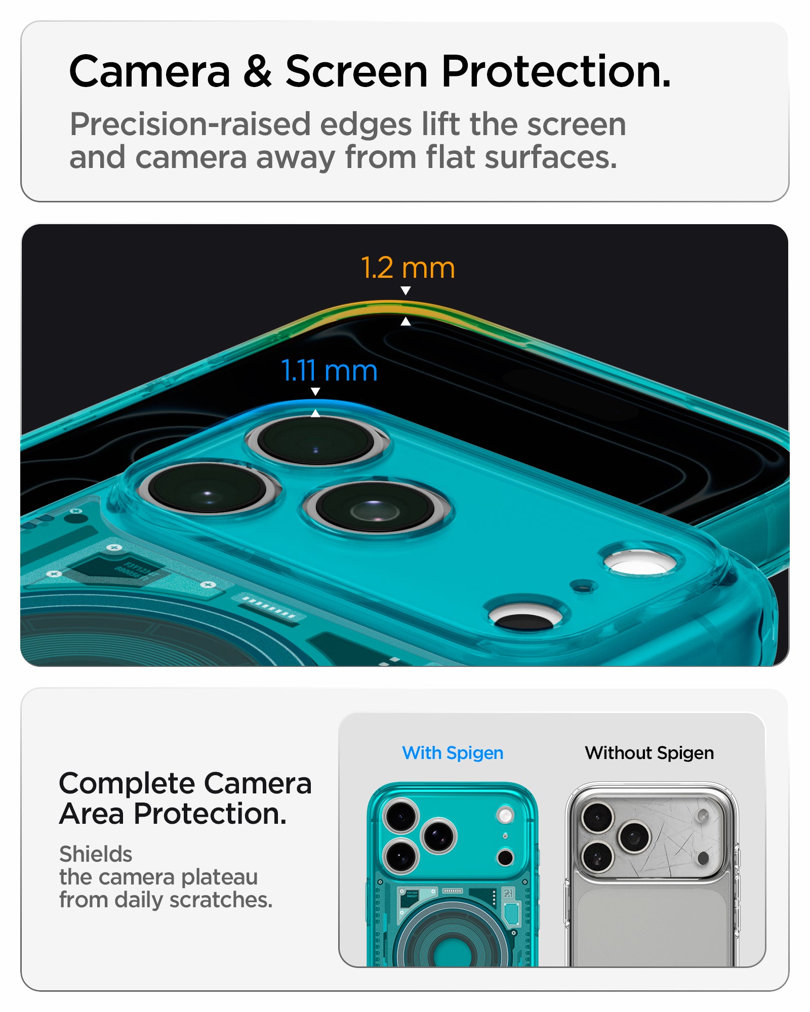 ACS11756 - iPhone 18 Pro / iPhone 17 Pro Ultra Hybrid C-One (Mag Fit) Bondi Blue showing raised edges around the screen and camera area for added protection against scratches and surface contact