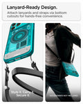 ACS11756 - iPhone 18 Pro / iPhone 17 Pro Ultra Hybrid C-One (Mag Fit) Bondi Blue showing built-in bottom cutouts for attaching lanyards and straps for hands-free carrying