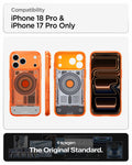 ACS11757 - iPhone 18 Pro / iPhone 17 Pro Ultra Hybrid C-One (Mag Fit) Tangerine showing front back and side views highlighting the translucent teardown-inspired design