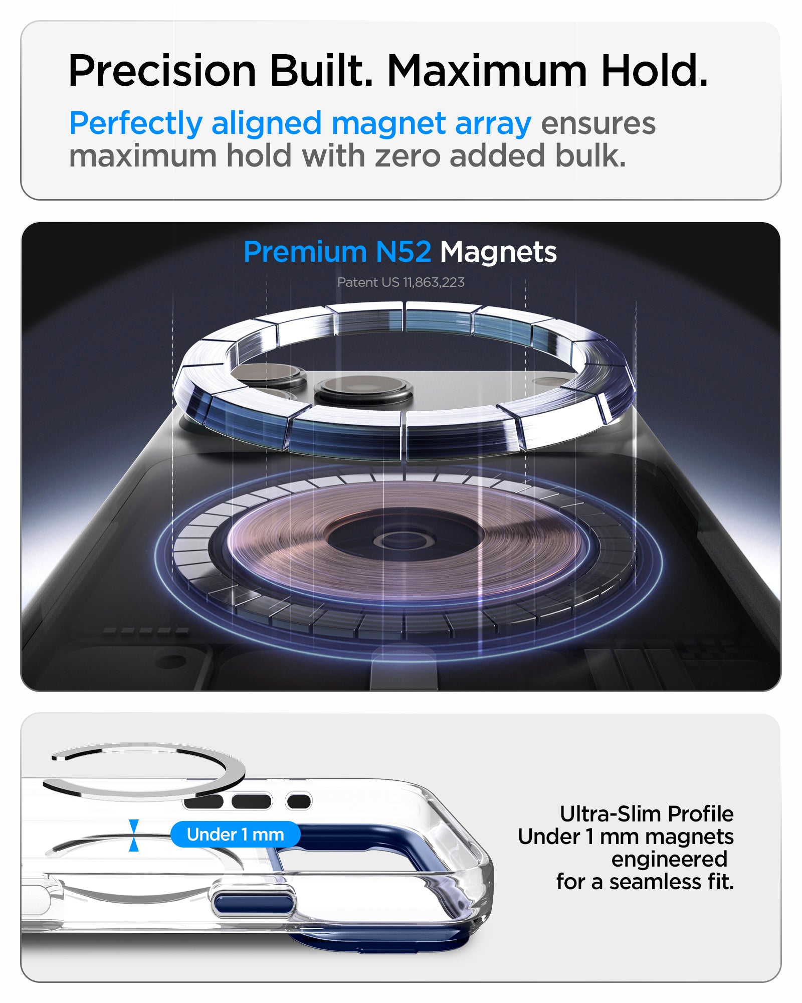 ACS11922 - iPhone 18 Pro / iPhone 17 Pro Ultra Hybrid Optik S (Mag Fit) Clear Deep Blue showing a premium magnet array and ultra-slim magnetic construction under 1 mm