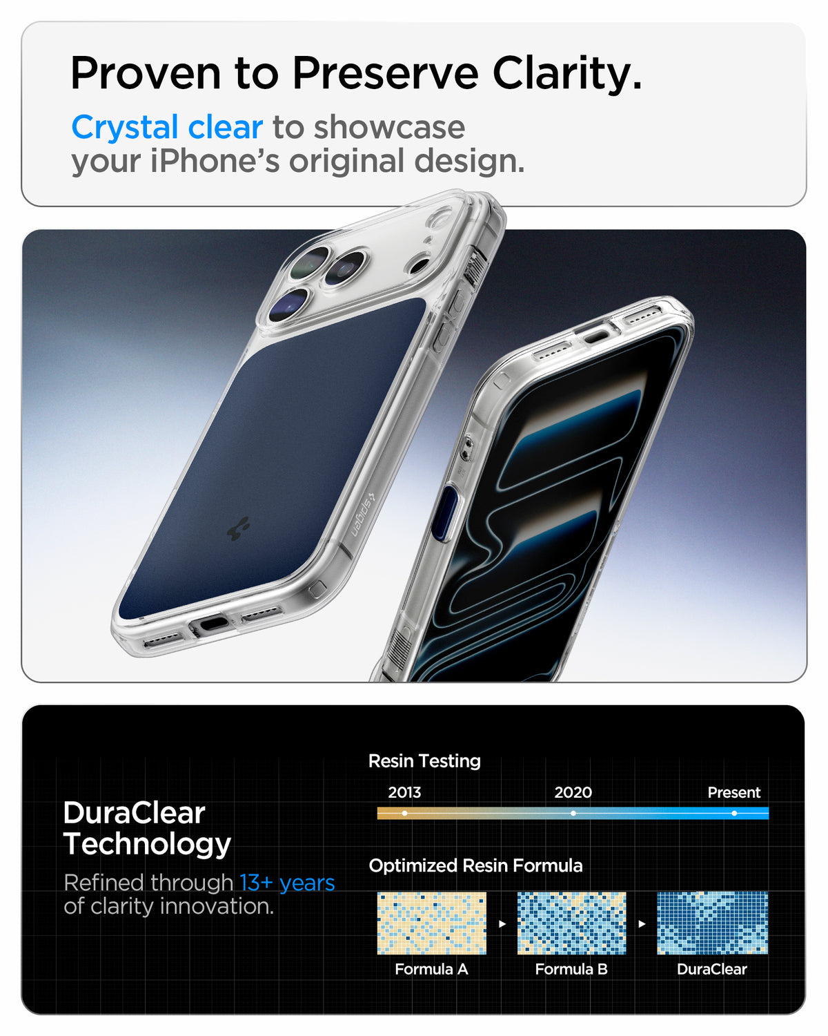 ACS10470CC - iPhone 17 Pro Ultra Hybrid T (MagFit) in Matte Blue showing proven to preserve clarity. crystal clear to showcase your iPhone's original design.