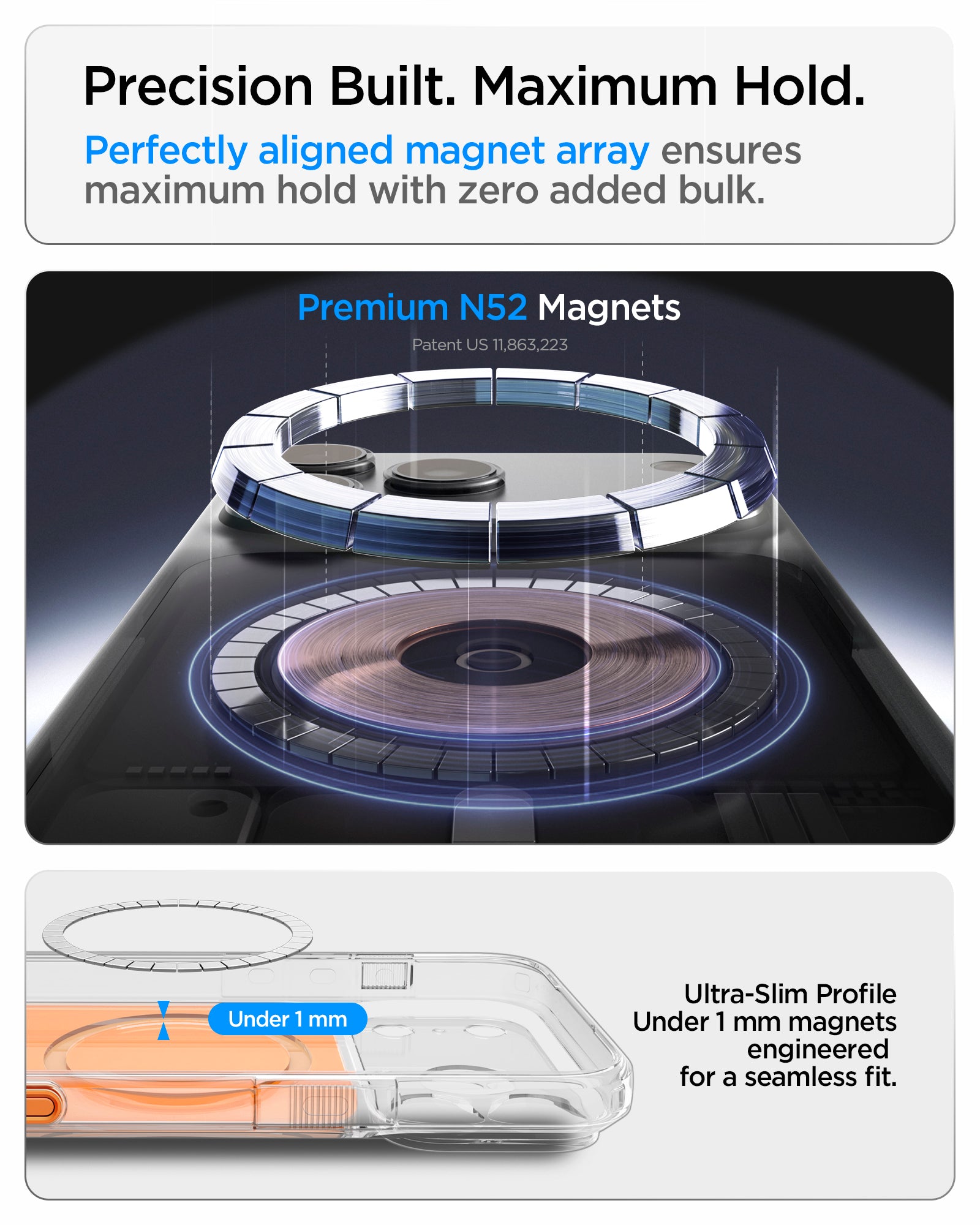 ACS10471CA - iPhone 18 Pro / iPhone 17 Pro Ultra Hybrid T (Mag Fit) in Glossy Orange showing a precisely aligned magnetic array with an ultra-slim profile for a strong and seamless hold