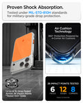 ACS10471CA - iPhone 18 Pro / iPhone 17 Pro Ultra Hybrid T (Mag Fit) in Glossy Orange showing military-grade drop protection with Air Cushion Technology and reinforced corner impact absorption