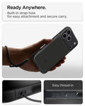 ACS10078CB - iPhone 18 Pro / iPhone 17 Pro Ultra Hybrid T (Mag Fit) in Matte Black showing ready anywhere. built in strap hole for easy attachment and secure carry
