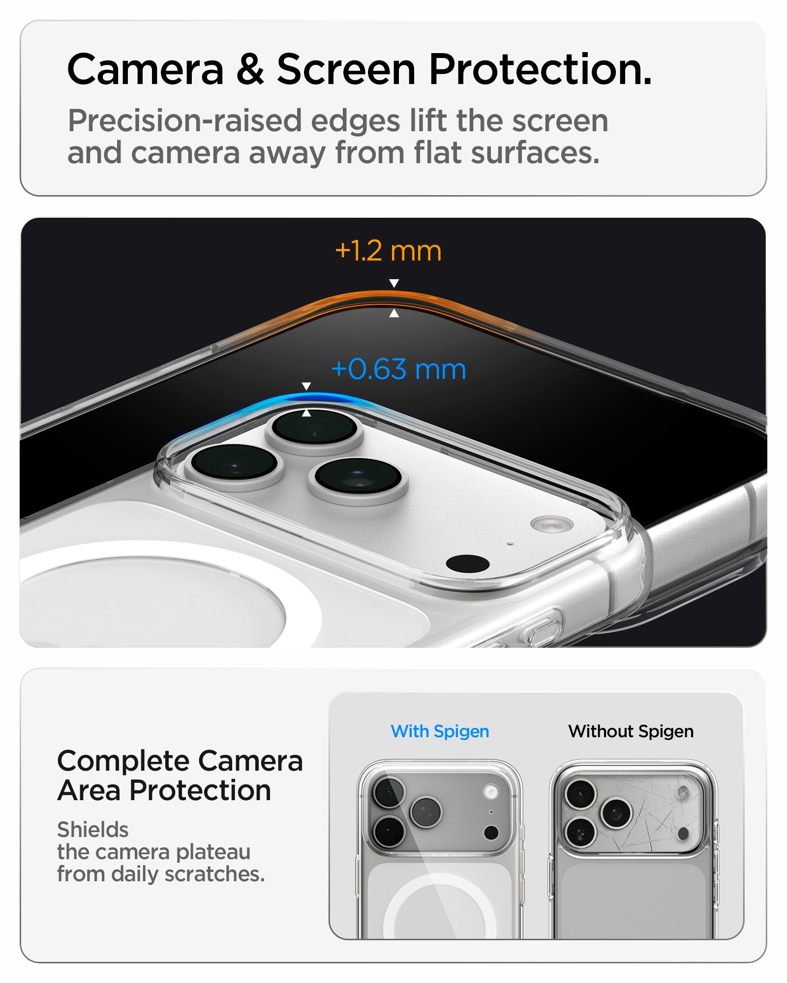 ACS11912 - iPhone 18 Pro Max / iPhone 17 Pro Max Crystal Flex (Mag Fit) showing raised edges protecting the screen and complete camera area from surface contact.
