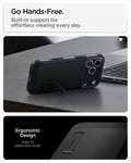 ACS09897CC - iPhone 18 Pro Max / iPhone 17 Pro Max Tough Armor T Mag Fit Black showing the integrated kickstand for hands-free viewing with an ergonomic open-and-close design
