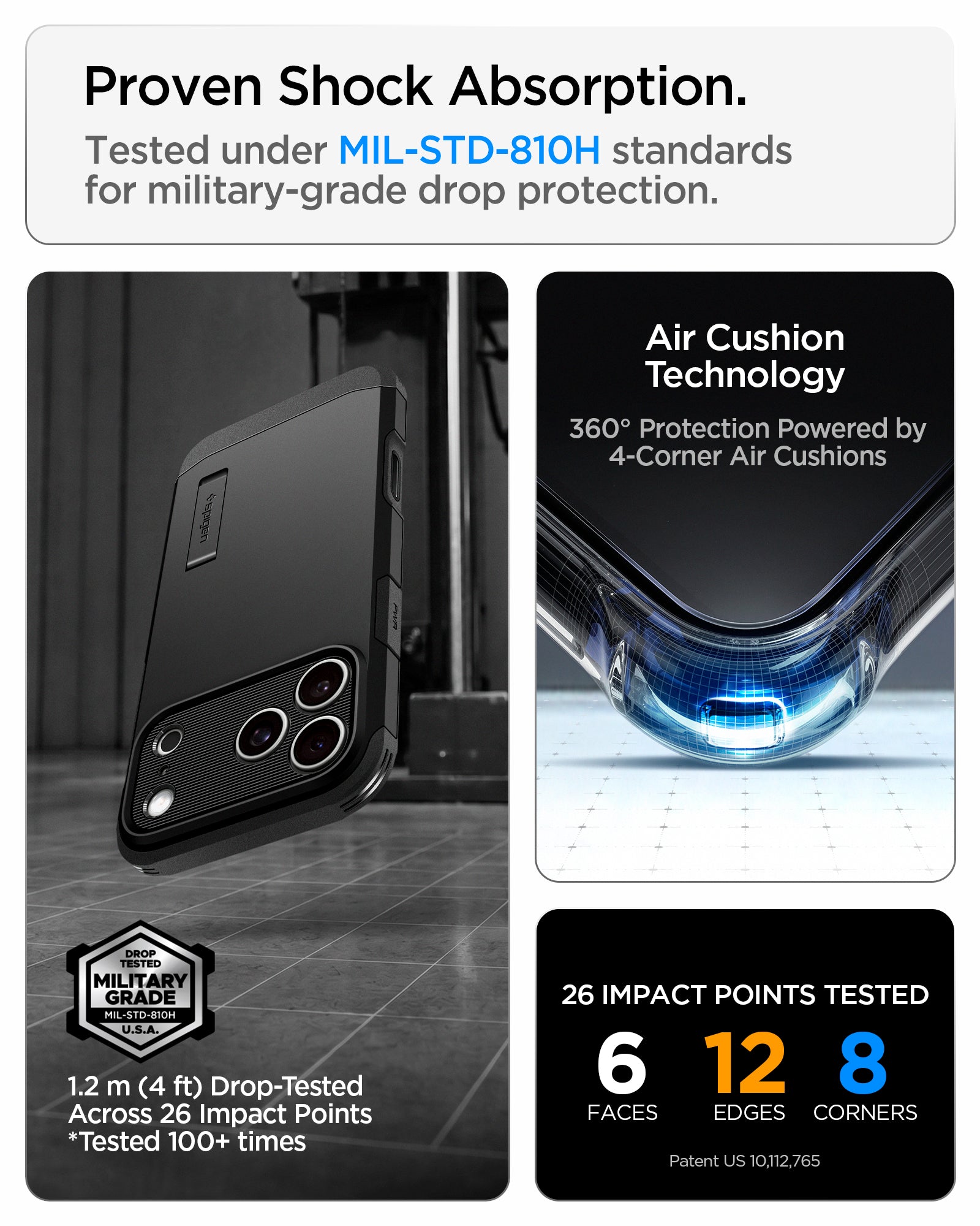 ACS09897CC - iPhone 18 Pro Max / iPhone 17 Pro Max Tough Armor T Mag Fit Black showing military-grade drop protection with Air Cushion Technology and reinforced impact protection