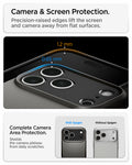 ACS09898CA - iPhone 18 Pro Max / iPhone 17 Pro Max Tough Armor T Mag Fit Gunmetal showing raised screen and camera edges designed to protect against scratches and contact with flat surfaces