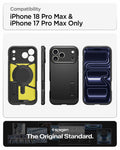 ACS09897CC - iPhone 18 Pro Max / iPhone 17 Pro Max Tough Armor T Mag Fit Black showing multiple views of the case highlighting its rugged construction, magnetic design, and integrated kickstand