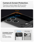 ACS10034CC - iPhone 18 Pro Max / iPhone 17 Pro Max Ultra Hybrid in Matte Black showing raised screen and camera edges designed to protect against scratches and contact with flat surfaces