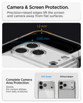 ACS10033 - iPhone 17 Pro Max Ultra Hybrid in Crystal Clear showing raised screen and camera edges designed to protect against scratches and contact with flat surfaces