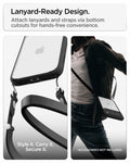 ACS10034CC - iPhone 18 Pro Max / iPhone 17 Pro Max Ultra Hybrid in Matte Black showing built-in bottom cutouts for attaching lanyards and straps for hands-free carrying