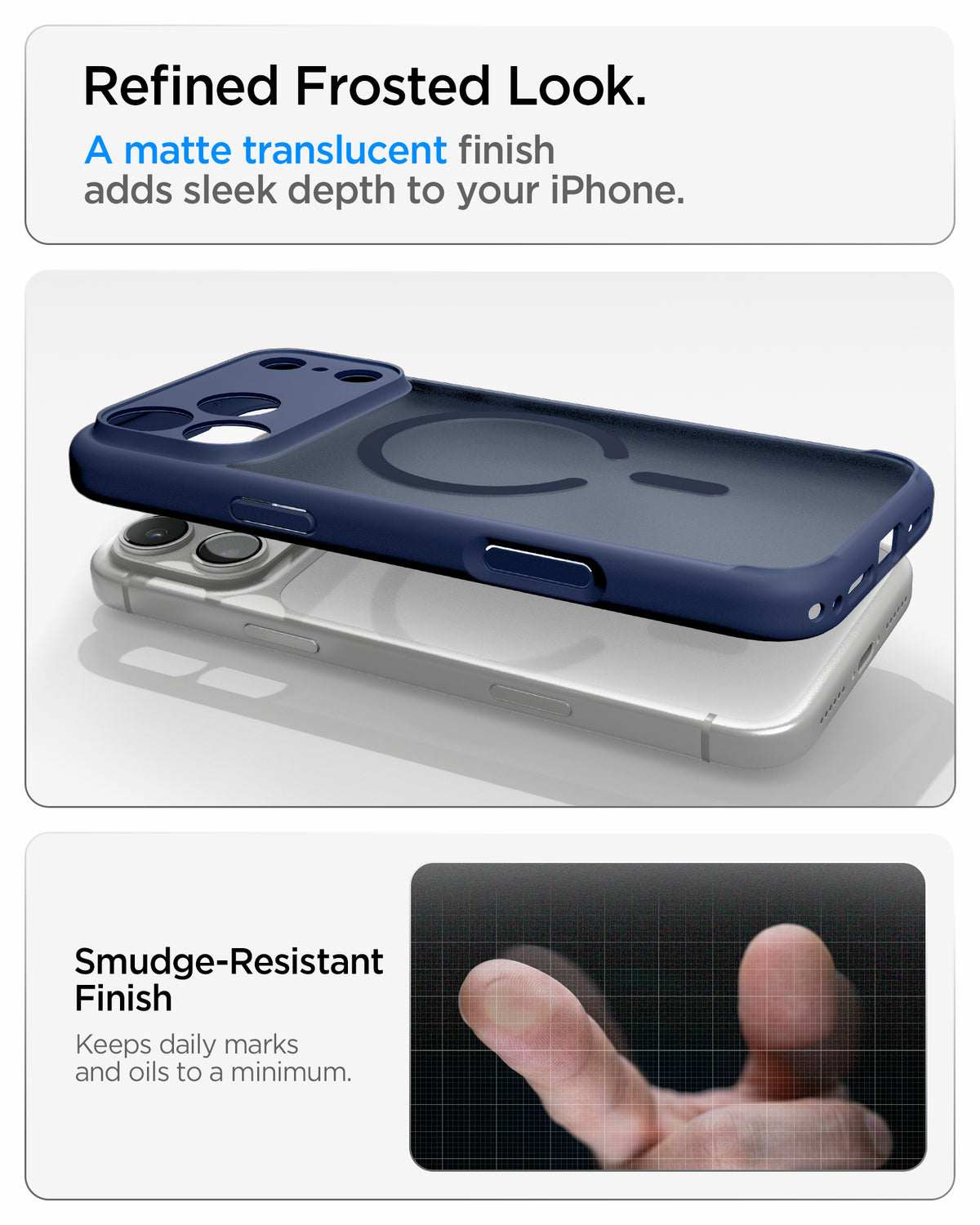 ACS11911 - iPhone 18 Pro Max / iPhone 17 Pro Max Ultra Hybrid (MagFit) in Frost Deep Blue showing a matte translucent finish designed to resist smudges and maintain a refined appearance