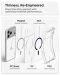 ACS10953 - iPhone 17 Pro Max Ultra Hybrid (MagFit) in Clear Deep Blue showing a thin multi-layer construction with magnets, PET, PC, and TPU for optimized protection