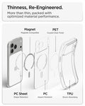  ACS10035 - iPhone 17 Pro Max Ultra Hybrid (MagFit) in Clear White showing a thin multi-layer construction with magnets, PET, PC, and TPU for optimized protection