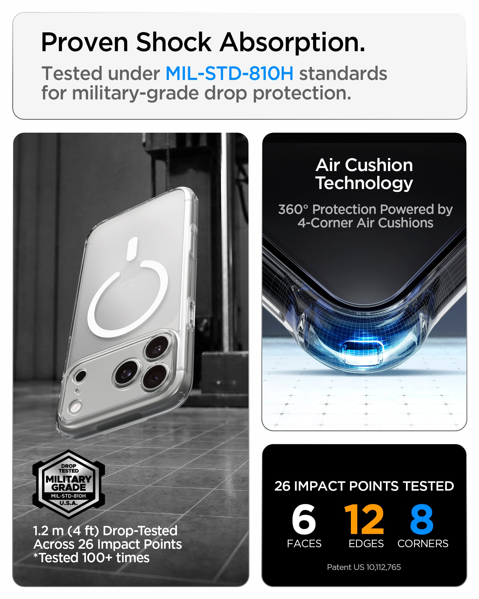 ACS10039CC - iPhone 18 Pro Max / iPhone 17 Pro Max Ultra Hybrid (MagFit) in Frost White showing military-grade drop protection with Air Cushion Technology and reinforced corner impact absorption