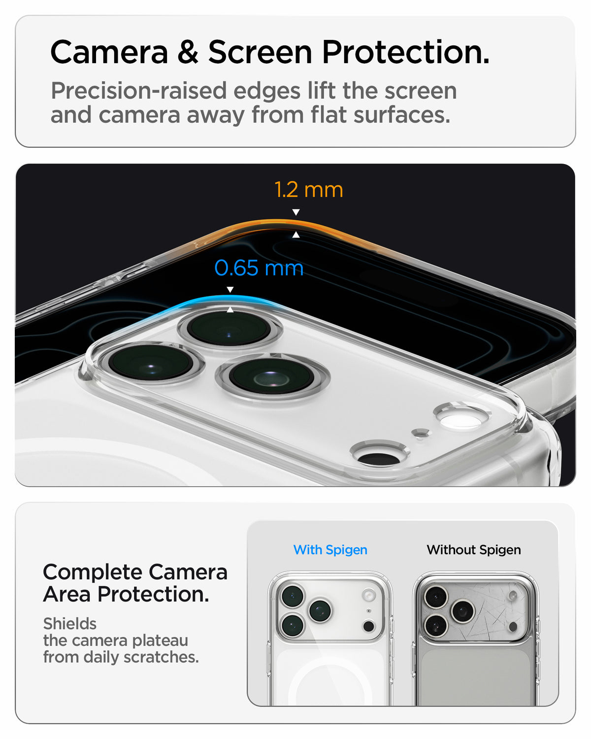 ACS10039CC - iPhone 18 Pro Max / iPhone 17 Pro Max Ultra Hybrid (MagFit) in Frost White showing raised edges around the screen and camera area for added protection against scratches and surface contact