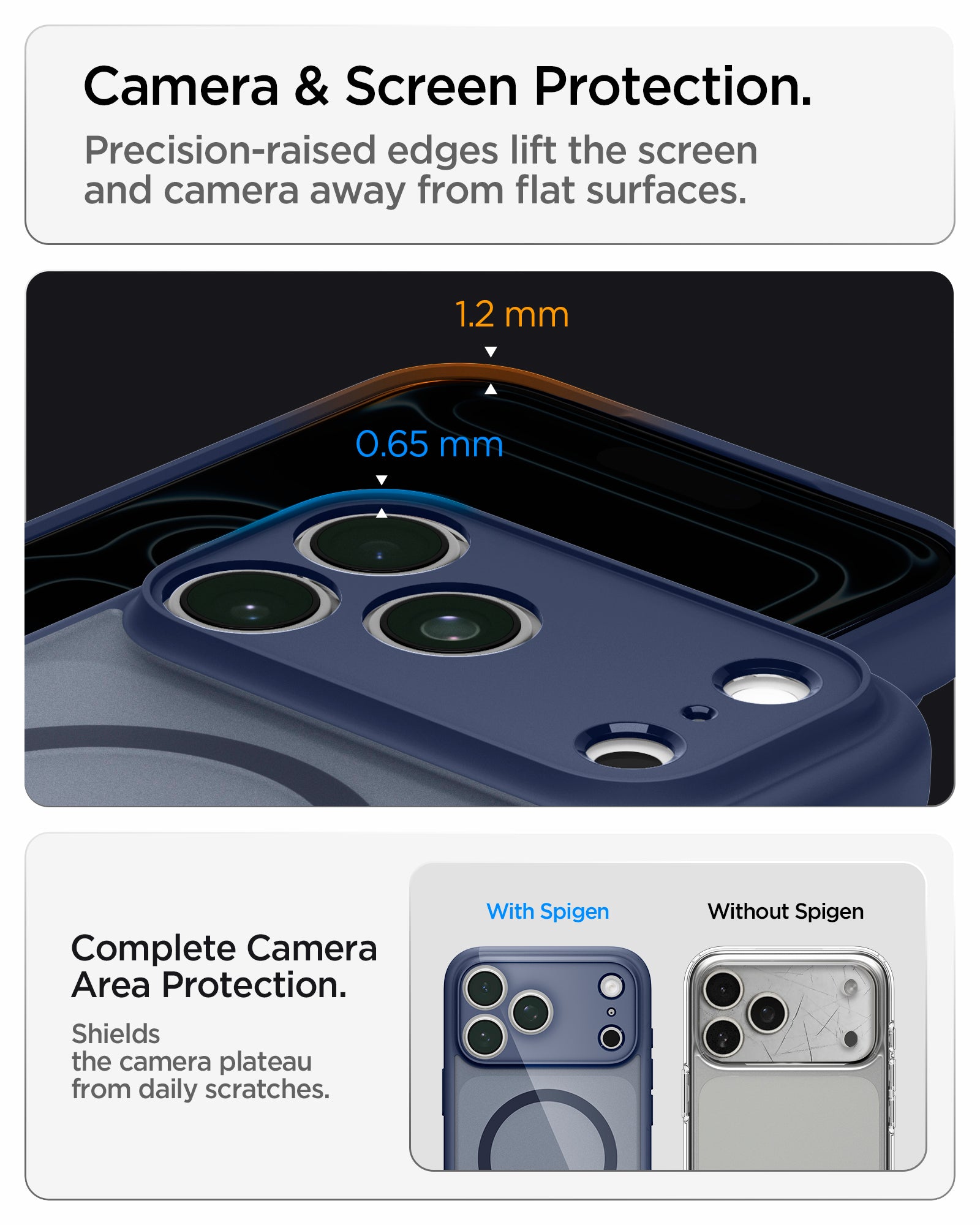 ACS11911 - iPhone 18 Pro Max / iPhone 17 Pro Max Ultra Hybrid (MagFit) in Frost Deep Blue showing raised edges around the screen and camera area for added protection against scratches and surface contact