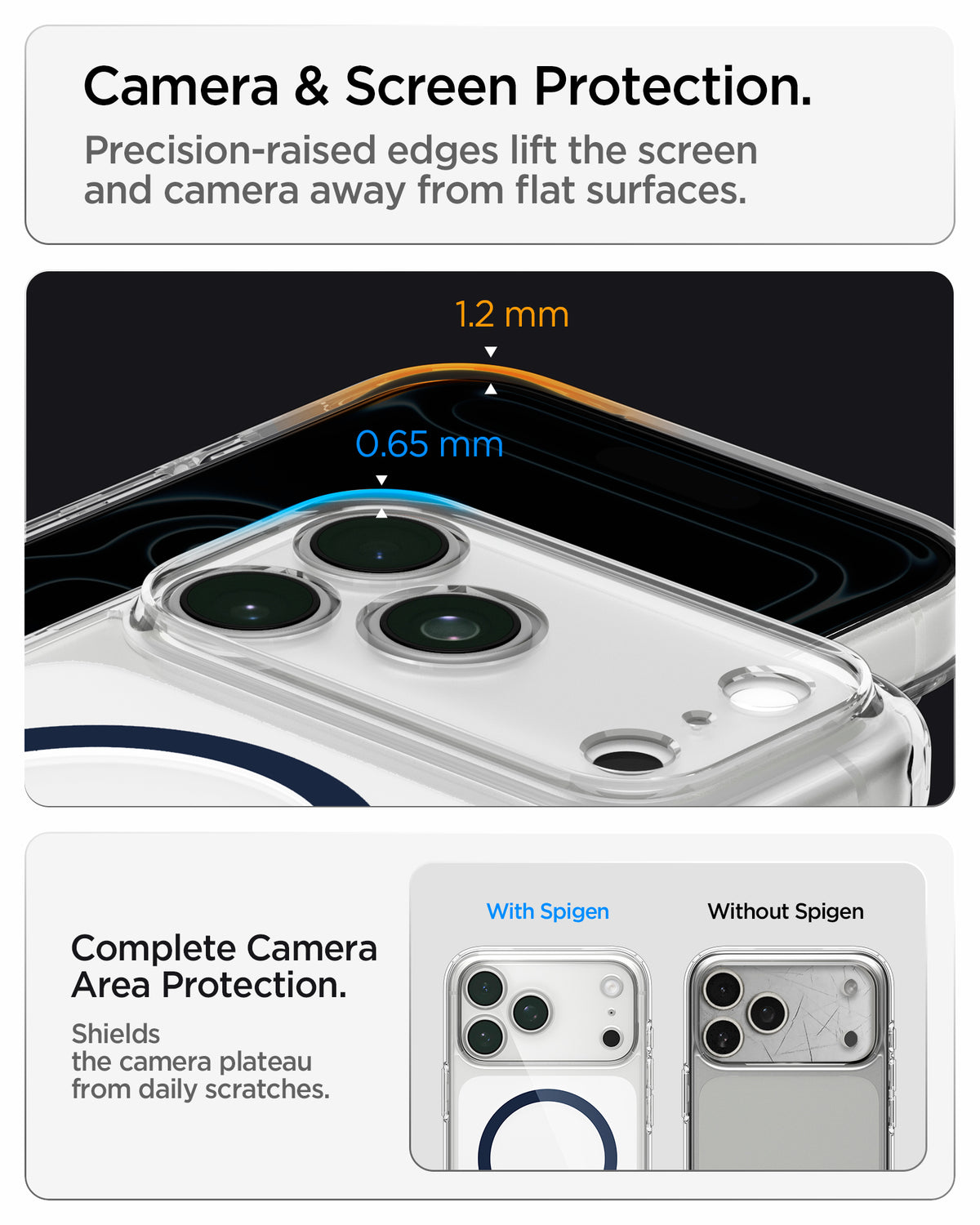 ACS10953 - iPhone 17 Pro Max Ultra Hybrid (MagFit) in Clear Deep Blue showing raised edges around the screen and camera area for added protection against scratches